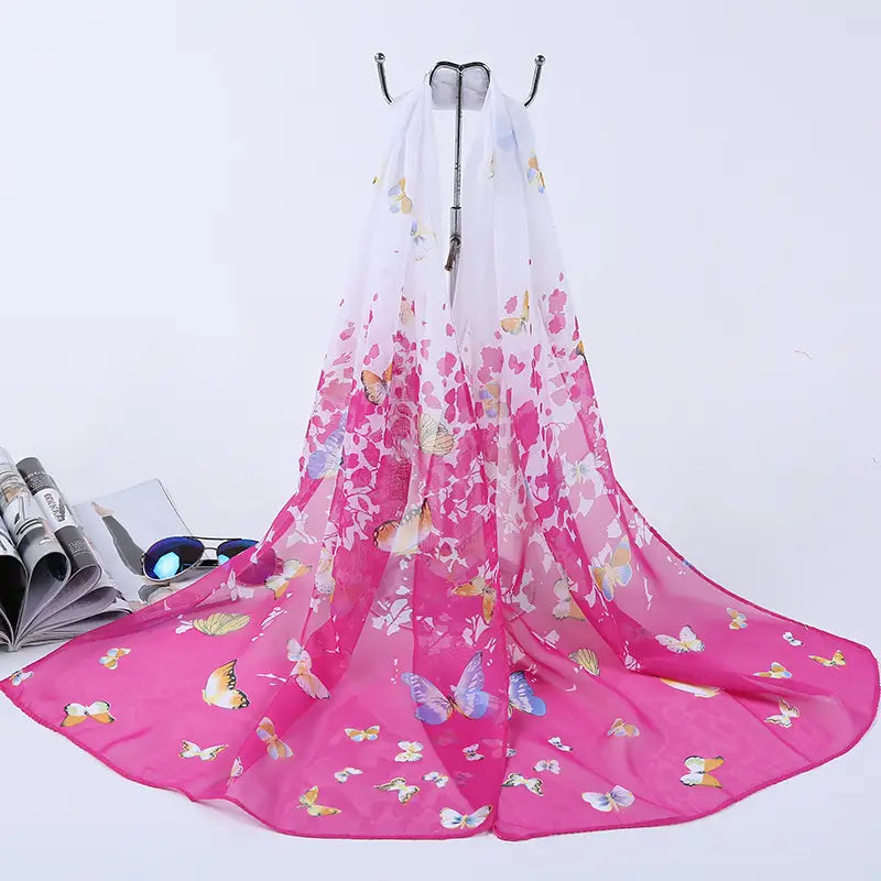 Vintage Voile Mosaic Butterfly Gradient Women's Scarf