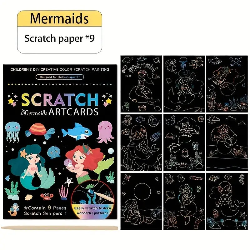 Child's Scratch Painting Book - Mermaid or Unicorn