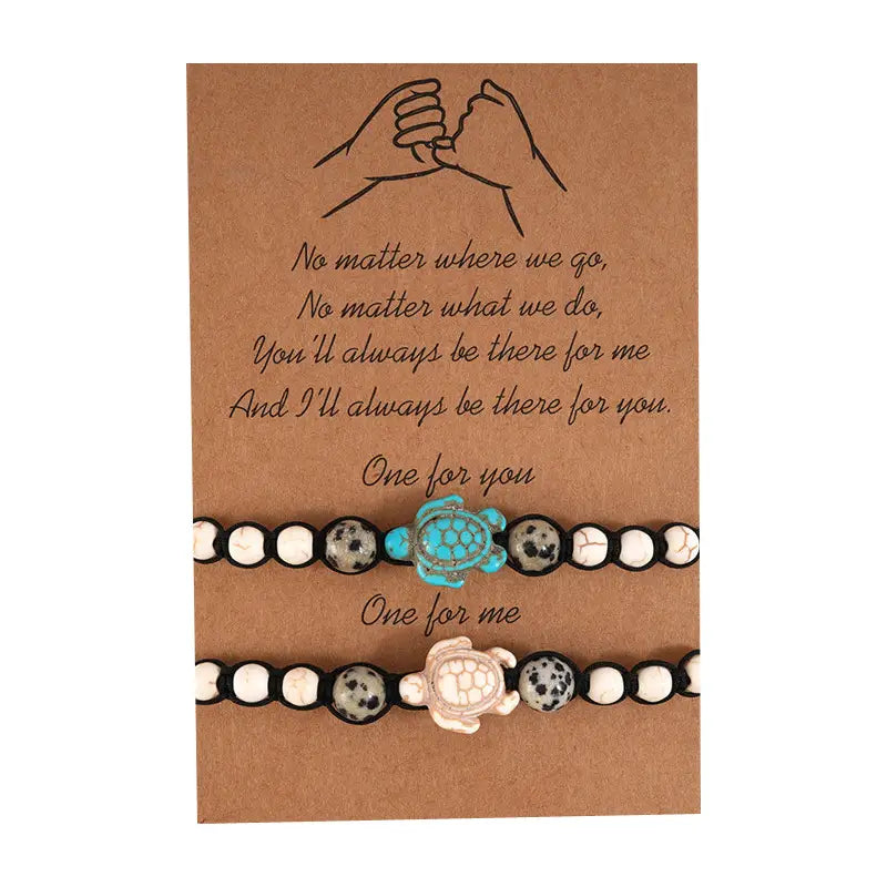 Two Vintage Friendship Beaded, Hand Braided Bracelets - Turquoise Turtles, Morse Code or Volcanic Stone!