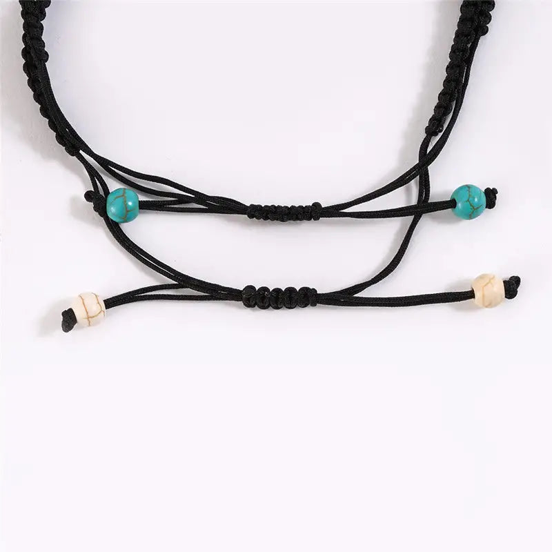 Two Vintage Friendship Beaded, Hand Braided Bracelets - Turquoise Turtles, Morse Code or Volcanic Stone!