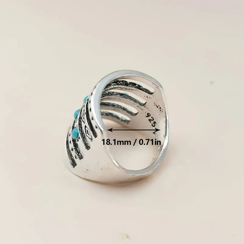 Ring Vintage Turquoise Ring Bohemian Hollowed Carved Wide Band Ring
