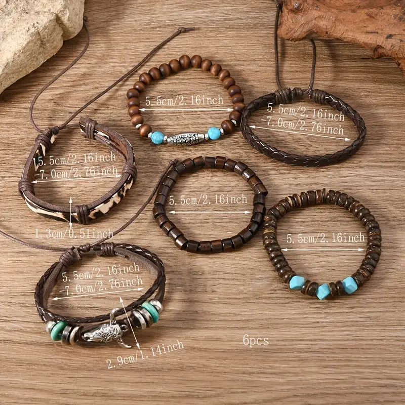 6 piece Vintage Western Cowboy Style Beaded Bracelets