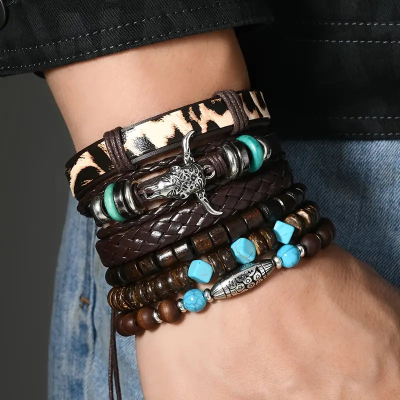 6 piece Vintage Western Cowboy Style Beaded Bracelets