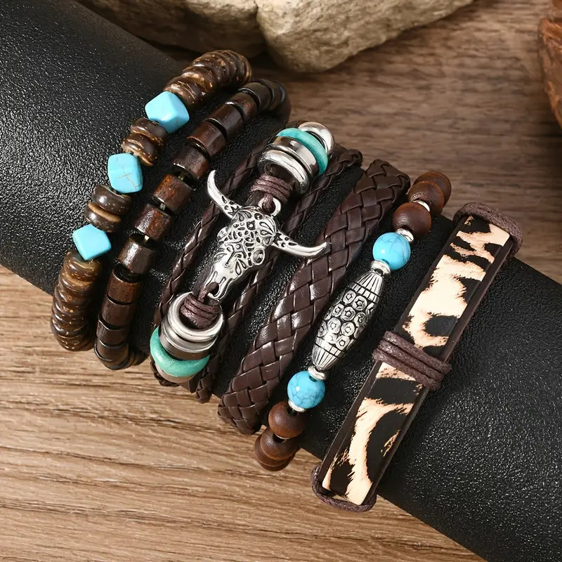 6 piece Vintage Western Cowboy Style Beaded Bracelets