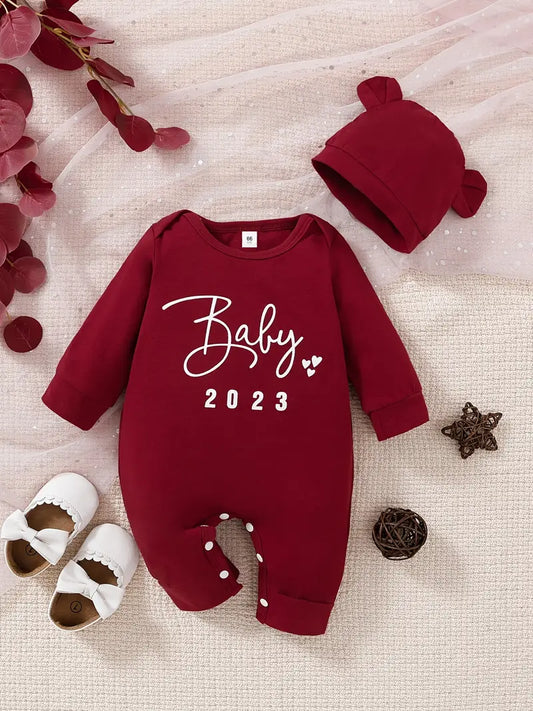 Newborn "Baby 2023" Red 2-pc Dark Red Romper