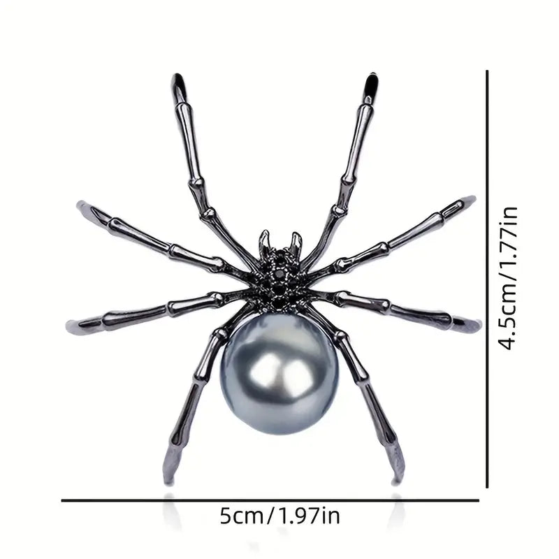 Black Spider Shaped Vintage Brooch with Faux Pearl
