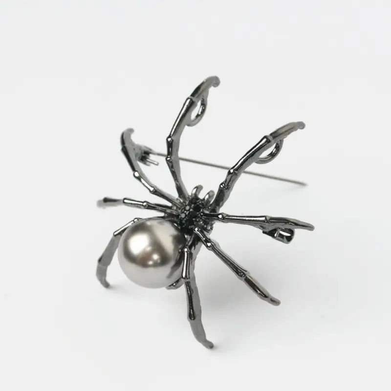 Black Spider Shaped Vintage Brooch with Faux Pearl