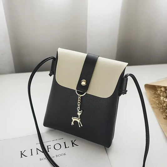 Black and Beige Deer Pendant Two-Color Crossbody Purse