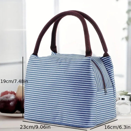 Striped Insulated Lunch Bag with Handle - Stylish - Customizable - Personalization Option