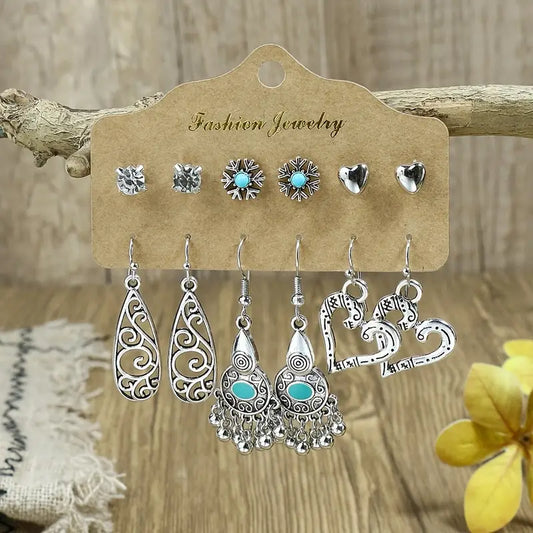 Boho Drop Dangle Earrings Stud Earrings  6 Pair Set -  Vintage