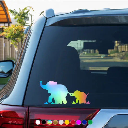 Reflective Car Sticker Elephant Family- Multicolor -Large