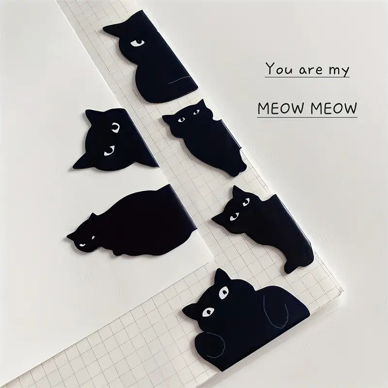 Adorable Magnetic Black Cat Bookmark Set - 6 Pieces