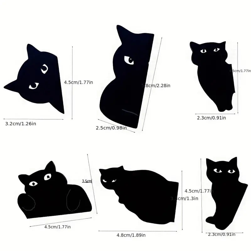 Adorable Magnetic Black Cat Bookmark Set - 6 Pieces