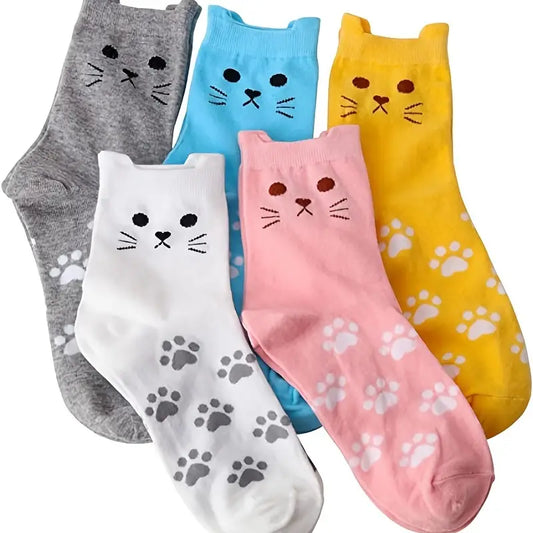 Super Cute Women  Cat Socks - 5 Pair -1 Size