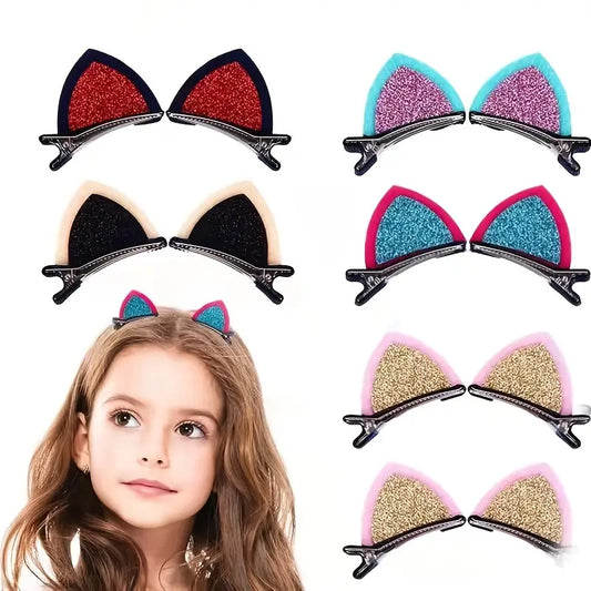 Cute Sparkly Kitten Ears Hair Clips - Barrette