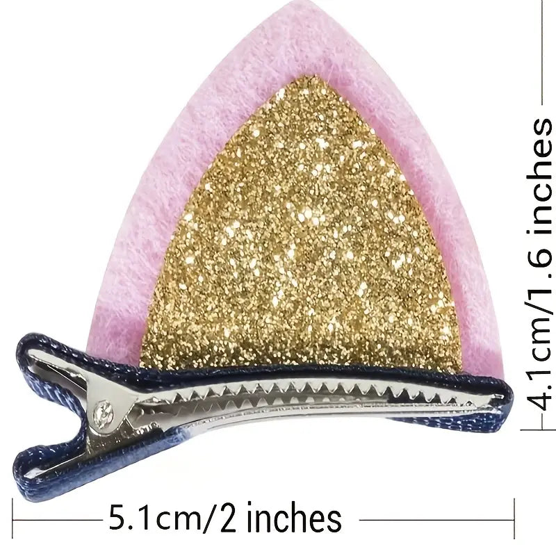 Cute Sparkly Kitten Ears Hair Clips - Barrette