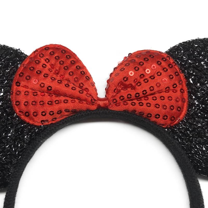 Black Mouse Ears Headband with a Shiny Red Bow
