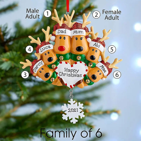 Personalized Reindeer Ornament for Family of 6