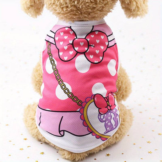 Dog Dress Pok-a-Dot T-shirt  with Pattern of Purse and Bow