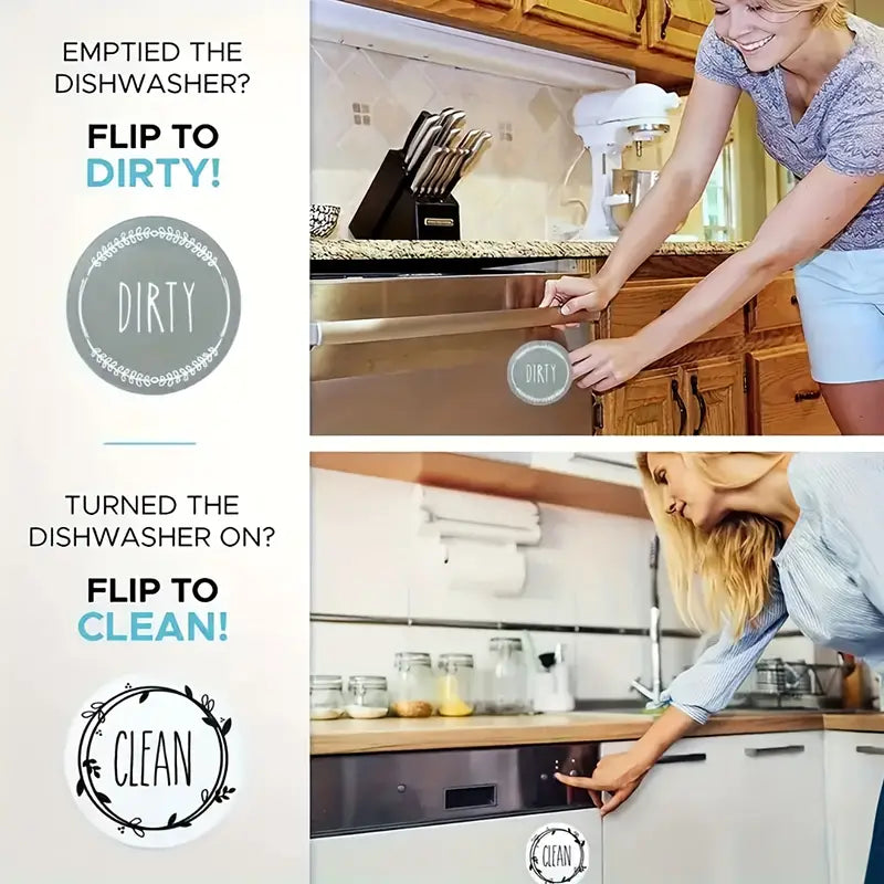Round Dishwasher Magnetic Clean Dirty Sign, Universal Double-Sided Clean Dirty Magnet For Dishwasher Or Refrigerator