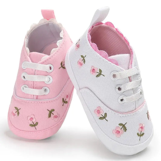 Baby Embroidered Flower Soft Sole Shoes