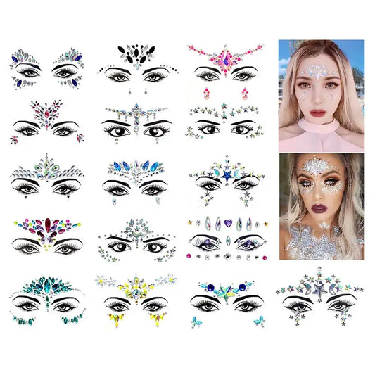 3D Face Jewels - Face Tattoo Stickers - Artificial Zircon