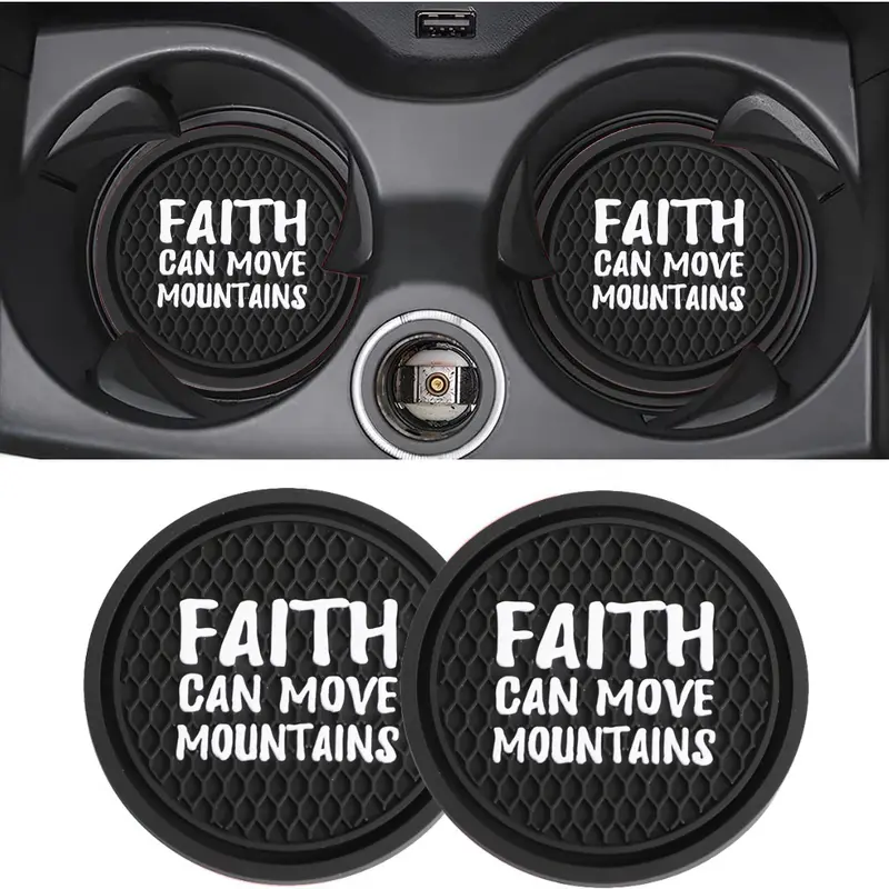 Faith Can Move Mountains - Black  Car Coasters 2 pc set  Car Cup Holder Coasters ,