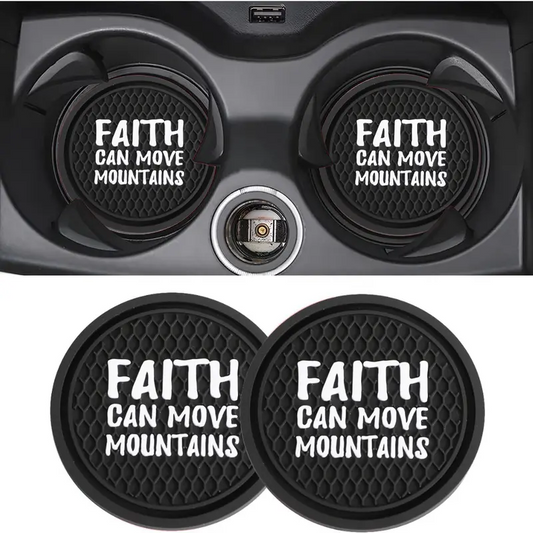 Faith Can Move Mountains - Black  Car Coasters 2 pc set  Car Cup Holder Coasters ,