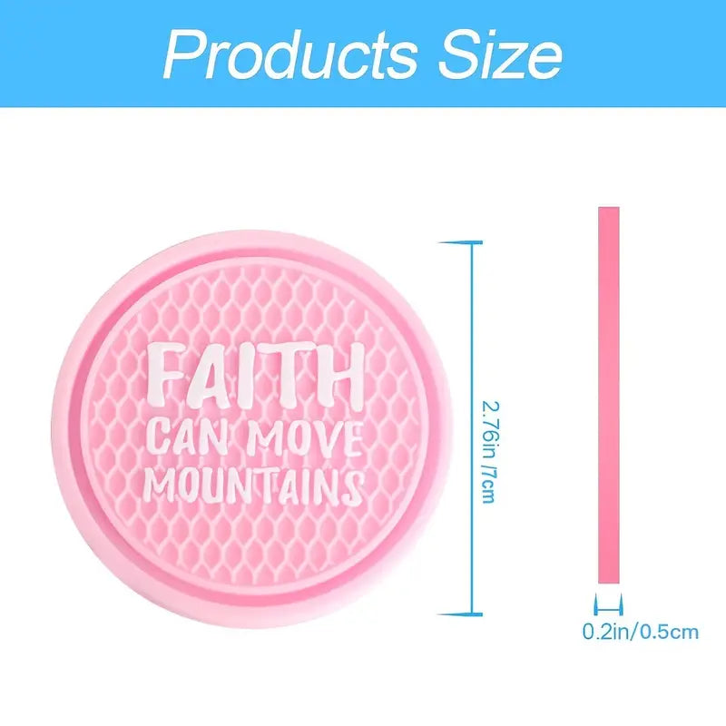 Faith Can Move Mountains - Black  Car Coasters 2 pc set  Car Cup Holder Coasters ,