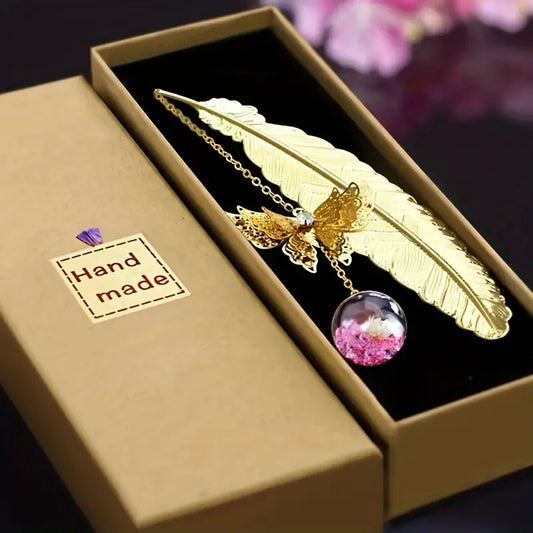 Bookmark - Feather and Butterfly - Metal - 1 piece