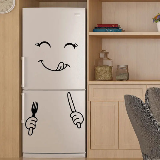 Smiling Fridge Sticker with Fork and Spoon