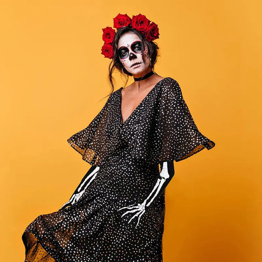 Long Skeleton Pattern Gloves