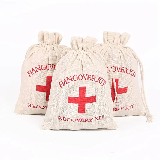 Cotton Linen Hangover Gift Bags - Great Party Favors for Bachelor, Bachelorette Parties, Bridal Showers and Wedding Favors