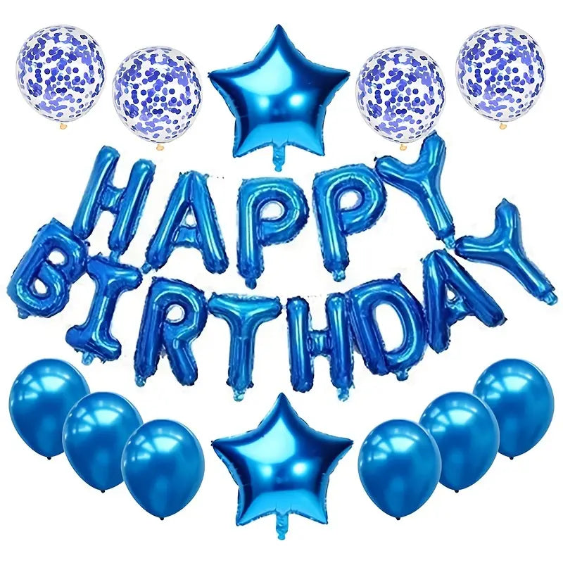 14 pc Set Happy Birthday Balloons - Letters, Stars, conf
