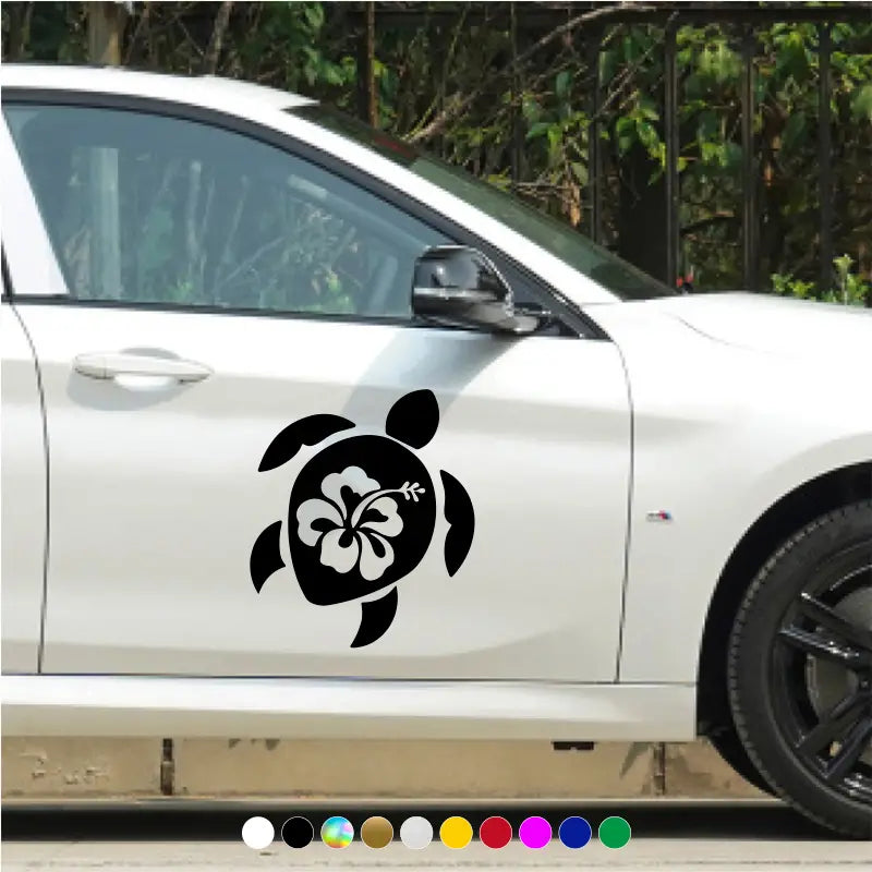 Beautiful Turtle with Hibiscus Flower Decal - Extra Extra Large - Multicolor