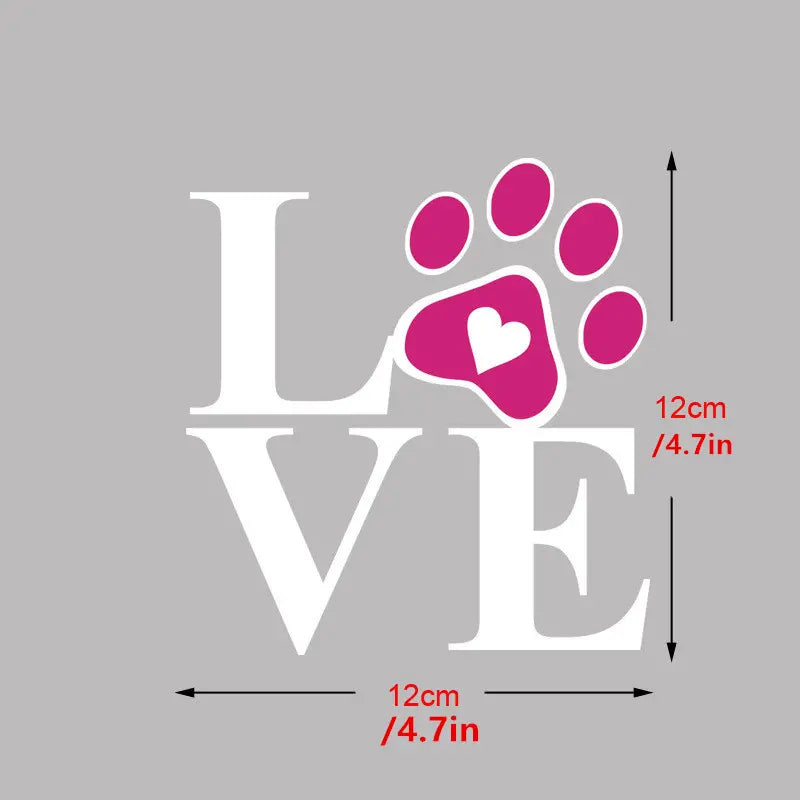 White Love With A Bright Pink Paw Print Decal