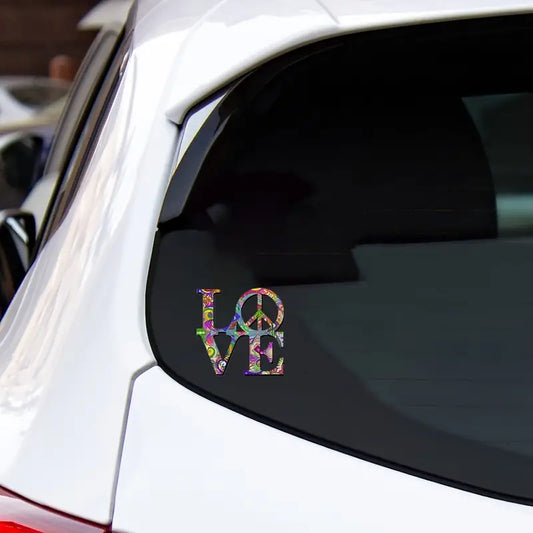 Psychedelic Vintage Love and Peace Vinyl Window Decal
