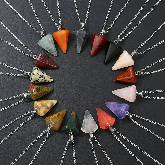 Gorgeous Natural Stone Water Drop Cone Pendant Necklace