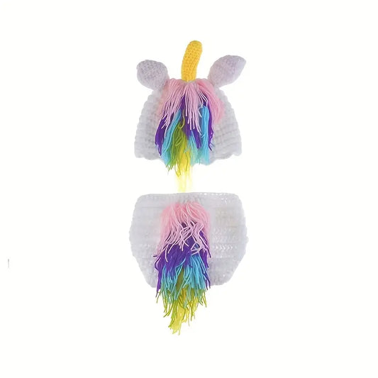 Handmade Newborn Cute Unicorn Knit Hat & Bottoms  for Photo Shoot