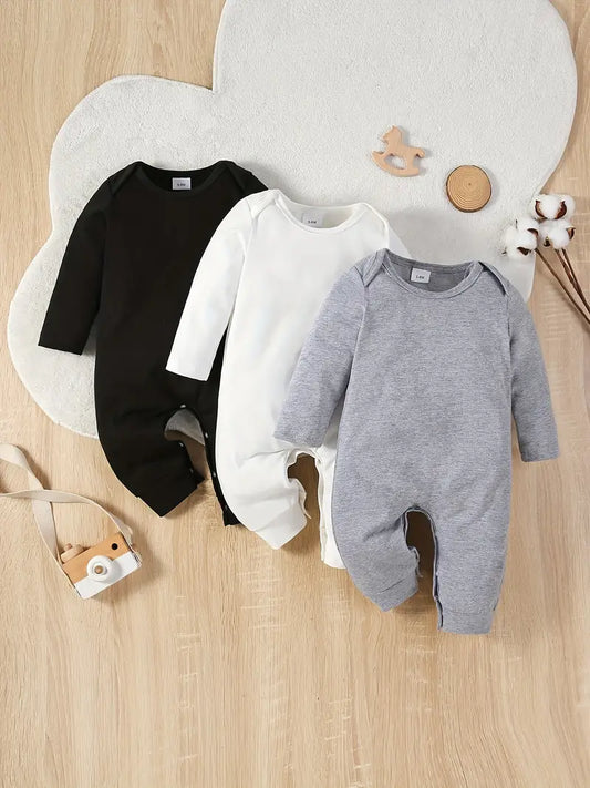 Newborn Unisex Basic Jumpsuit with Long Sleeves and Long Legs