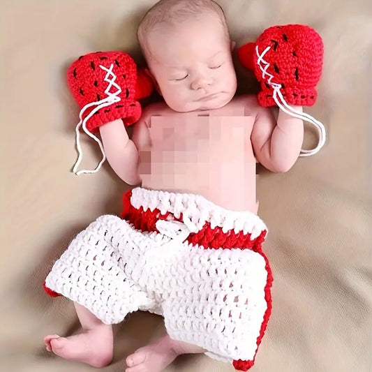 Handmade Knitted Crocheted Newborn Baby Boxer-  Photography Props,