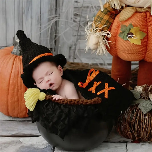 Newborn Handmade  Knitted  Witch / Wizard Suit - Costume for Baby Photos - Photo Prop