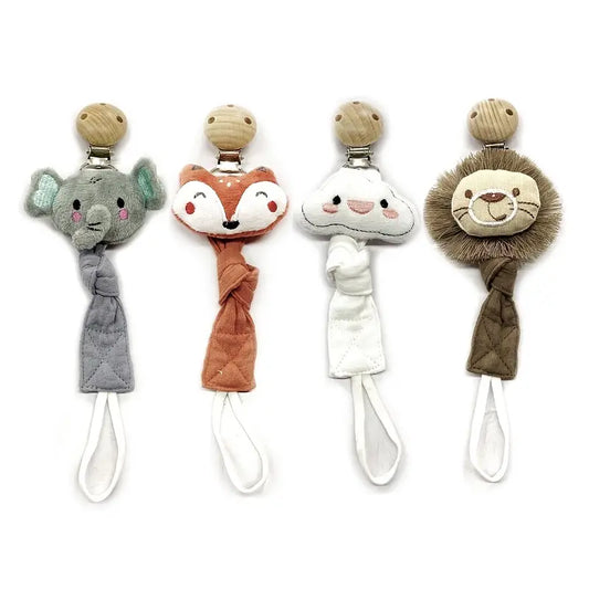 Plush Animal Pacifier Holder, Handmade Wooden Clip, Cotton Fabric Pacifier Holder,al