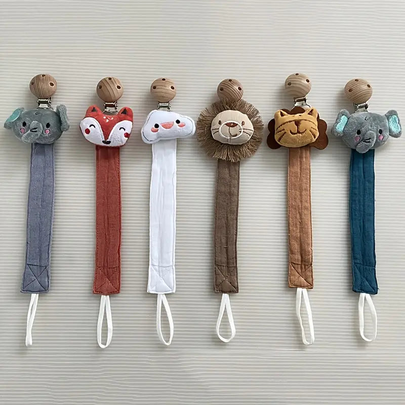 Plush Animal Pacifier Holder, Handmade Wooden Clip, Cotton Fabric Pacifier Holder,al