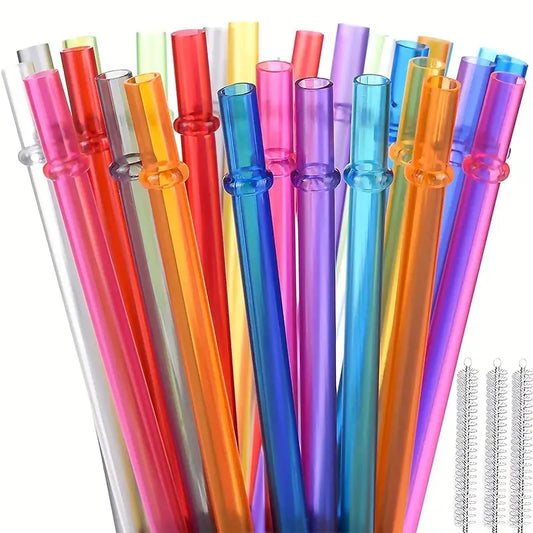 Reuseable plastic straws in vibrant colors. 