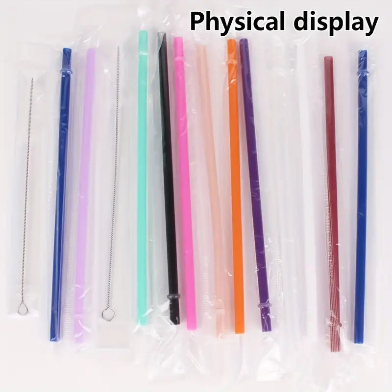 Reuseable plastic straws in various colors, all individually wrapped.