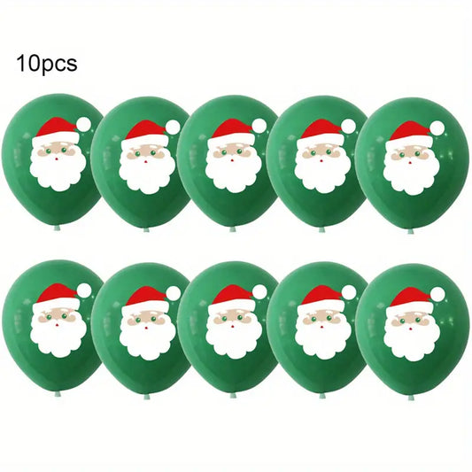 Santa Balloons - 10 pc Set - Green with Santa Face