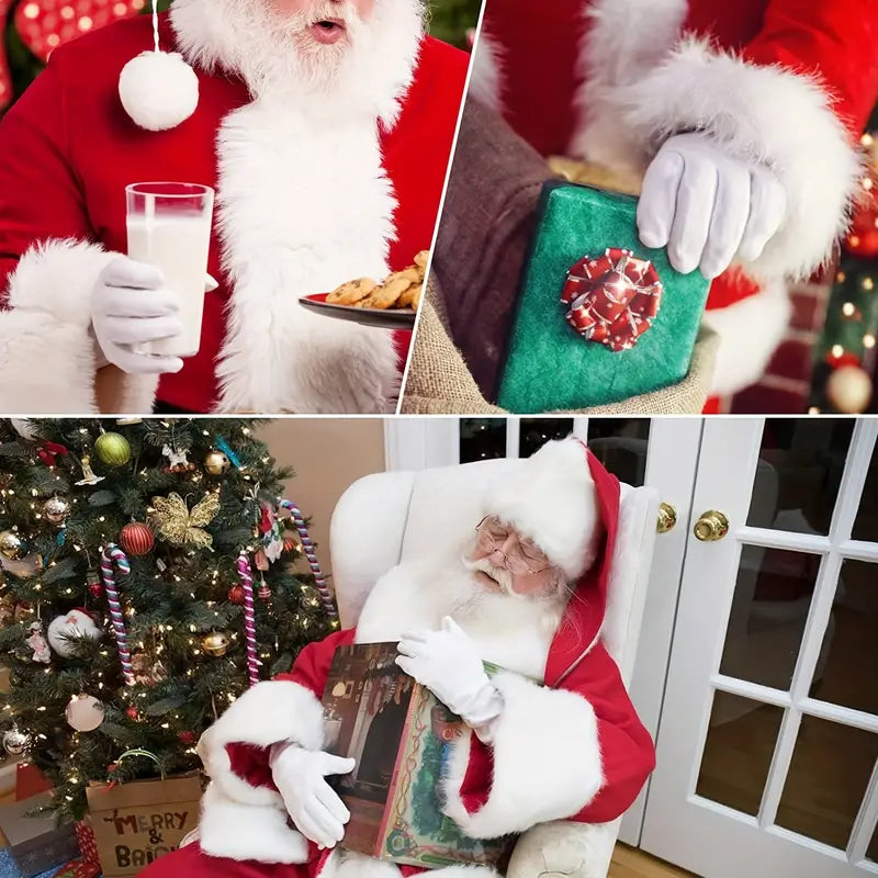 Santa Gloves - White Cotton