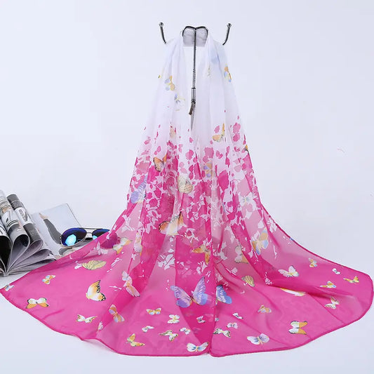 Vintage Voile Mosaic Butterfly Gradient  Women's Scarf