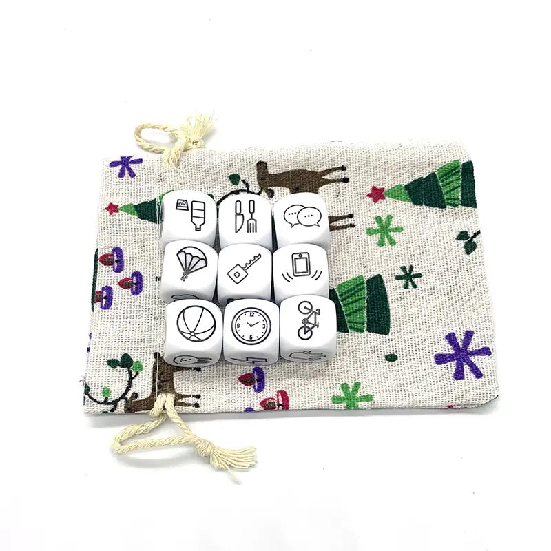 9 pc Storytelling Dice Set with Festive Bag
